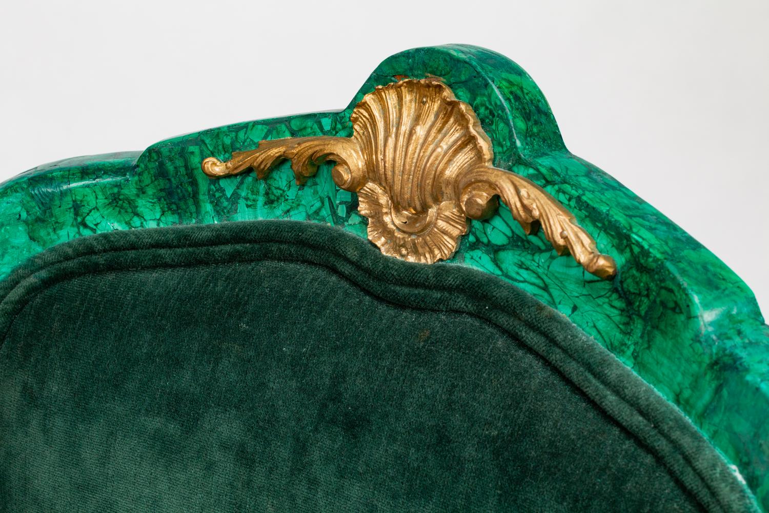 A Louis XV Style Gilt-Bronze-Mounted Malachite-Veneered Fauteuil en Cabriolet