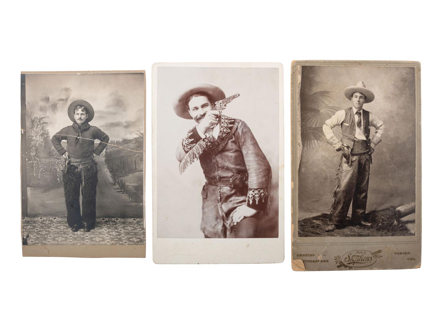 [WESTERN AMERICANA]. 6 cabinet photographs of cowboys and subjects in western attire, some armed