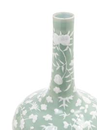 A Celadon Ground White Slip-Decorated Porcelain Bottle Vase