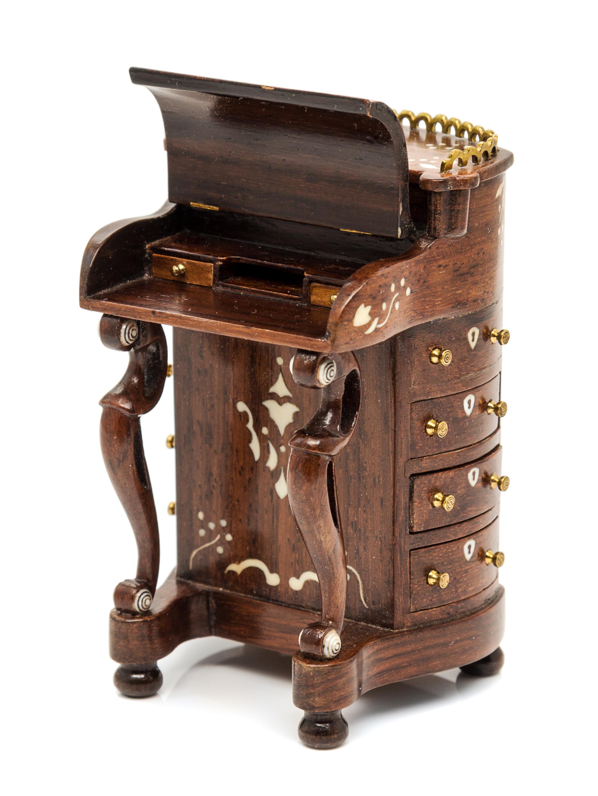 A Victorian Style Brass Mounted Mahogany Davenport Desk Height 3 1/8 x width 2 x depth 1 7/8 inches. — John Davenport, 1982