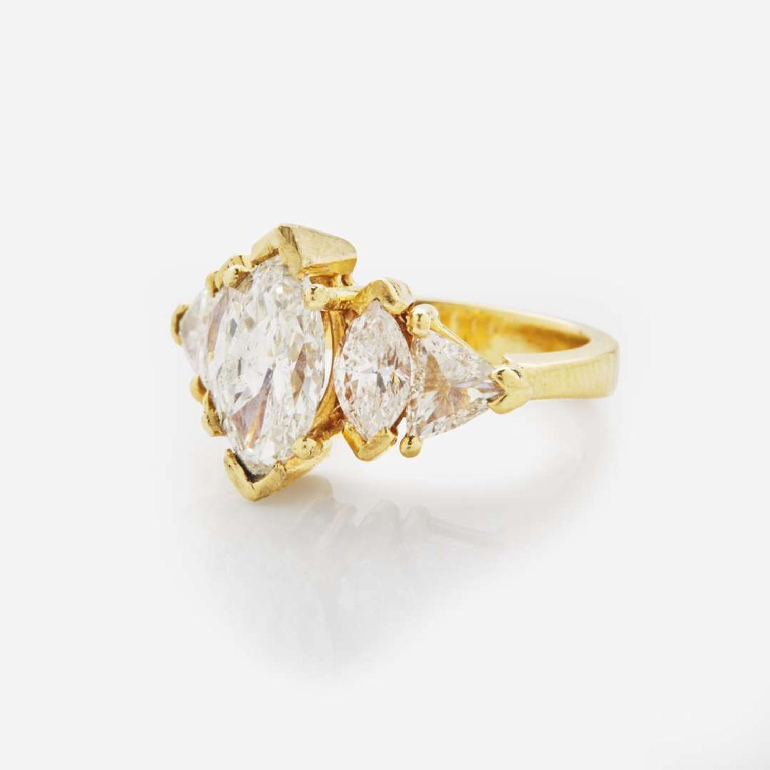 An 18K Yellow Gold and Diamond Ring 1.78 Marquise Cut, GIA Certified