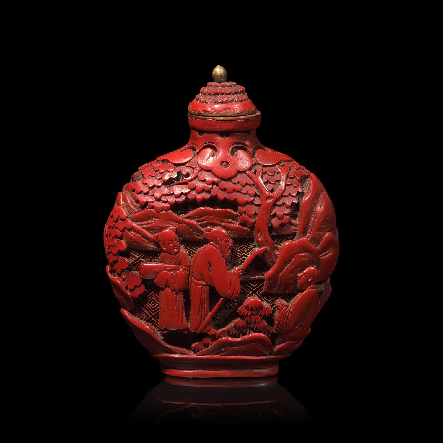 A Chinese Carved Cinnabar Lacquer Snuff Bottle