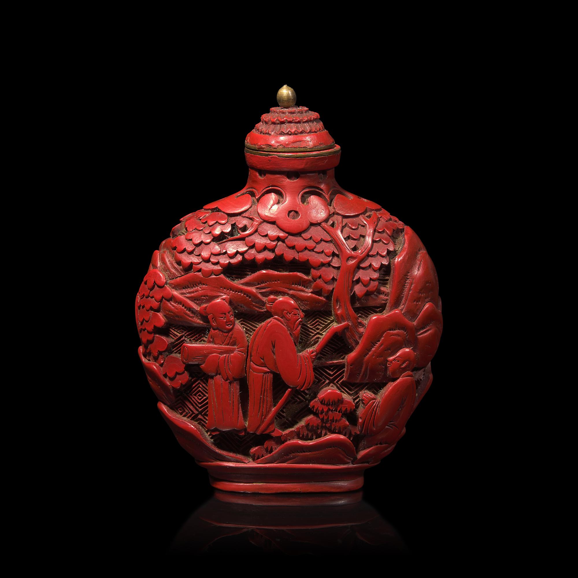 A Chinese Carved Cinnabar Lacquer Snuff Bottle