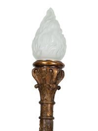 A Pair of Italian Baroque Style Giltwood Torchères with Frosted Glass Flame-Form Shades
