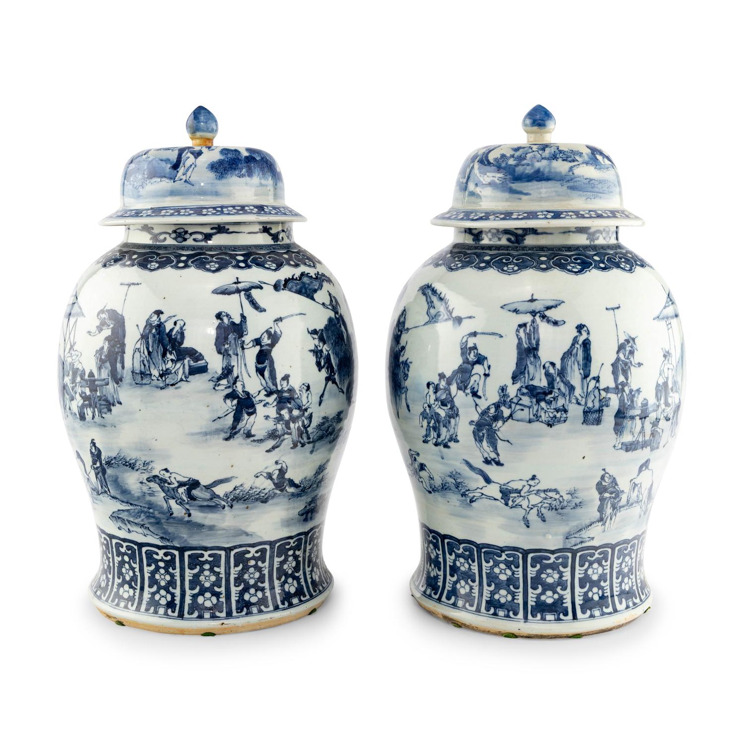 A Pair of Chinese Export Blue and White Porcelain Ginger Jars