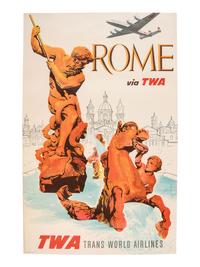 [TRAVEL]. KLEIN, David, artist. A group of 2 TWA posters promoting travel to London and Rome. Ca 1950s.