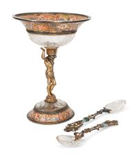 A Viennese Silver-Gilt, Enamel and Rock Crystal Coupe with Two Similar Spoons