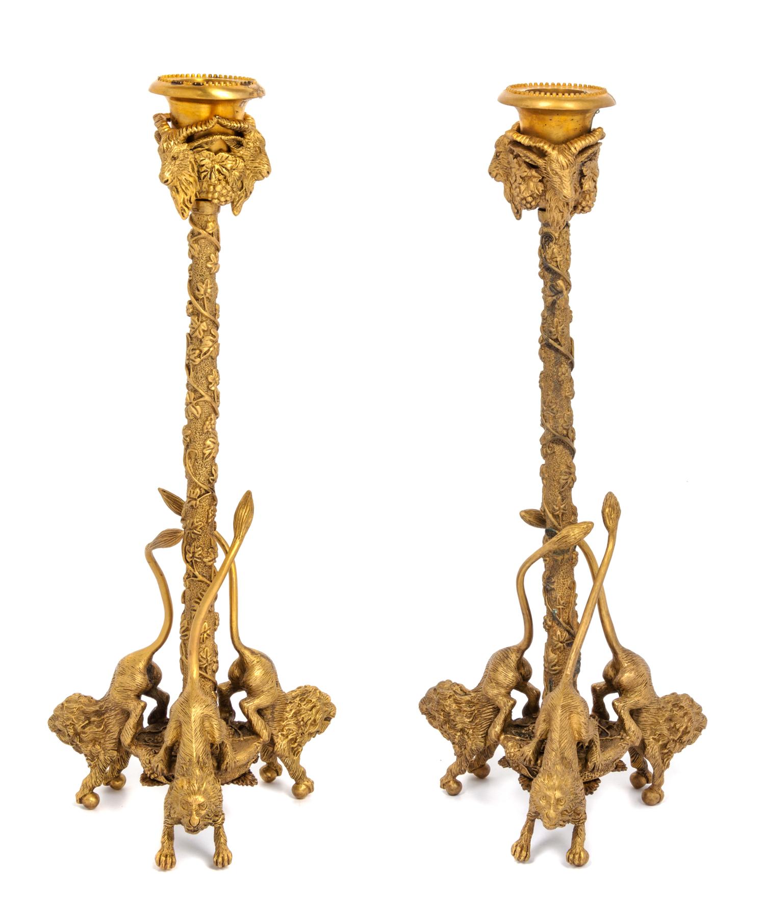 A Pair of Continental Gilt Bronze Candlesticks Height 12 1/2 inches. — 20TH CENTURY