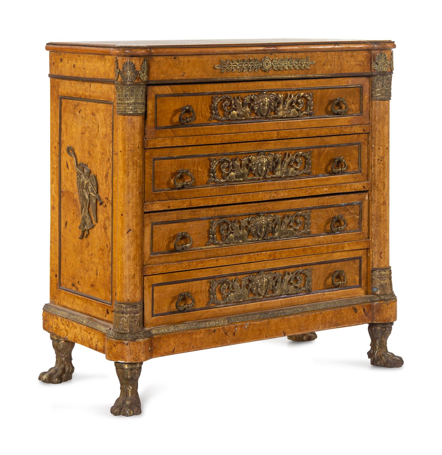 An Empire Style Gilt Metal Mounted Burlwood Chest of Drawers