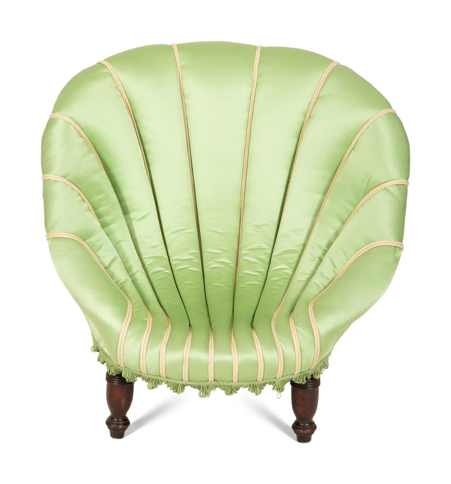An Edwardian Diminutive Silk-Upholstered Scallop Form Chair