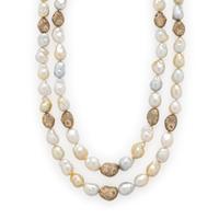 Two Baroque Cultured Pearl, Colored Diamond, and Yellow Gold Necklaces
