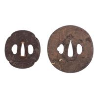 Lot of Two Japanese Tsubas with Handaka Sonja Motifs