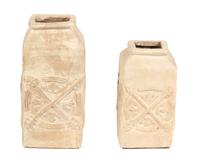 Two Contemporary Squared-form Terra Cotta Vases Height of taller 18 inches; smaller 15 inches. — 20TH CENTURY
