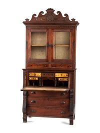 A Walnut and Curly Maple Desk and Bookcase by Jacob Werrey (1838-1893)
