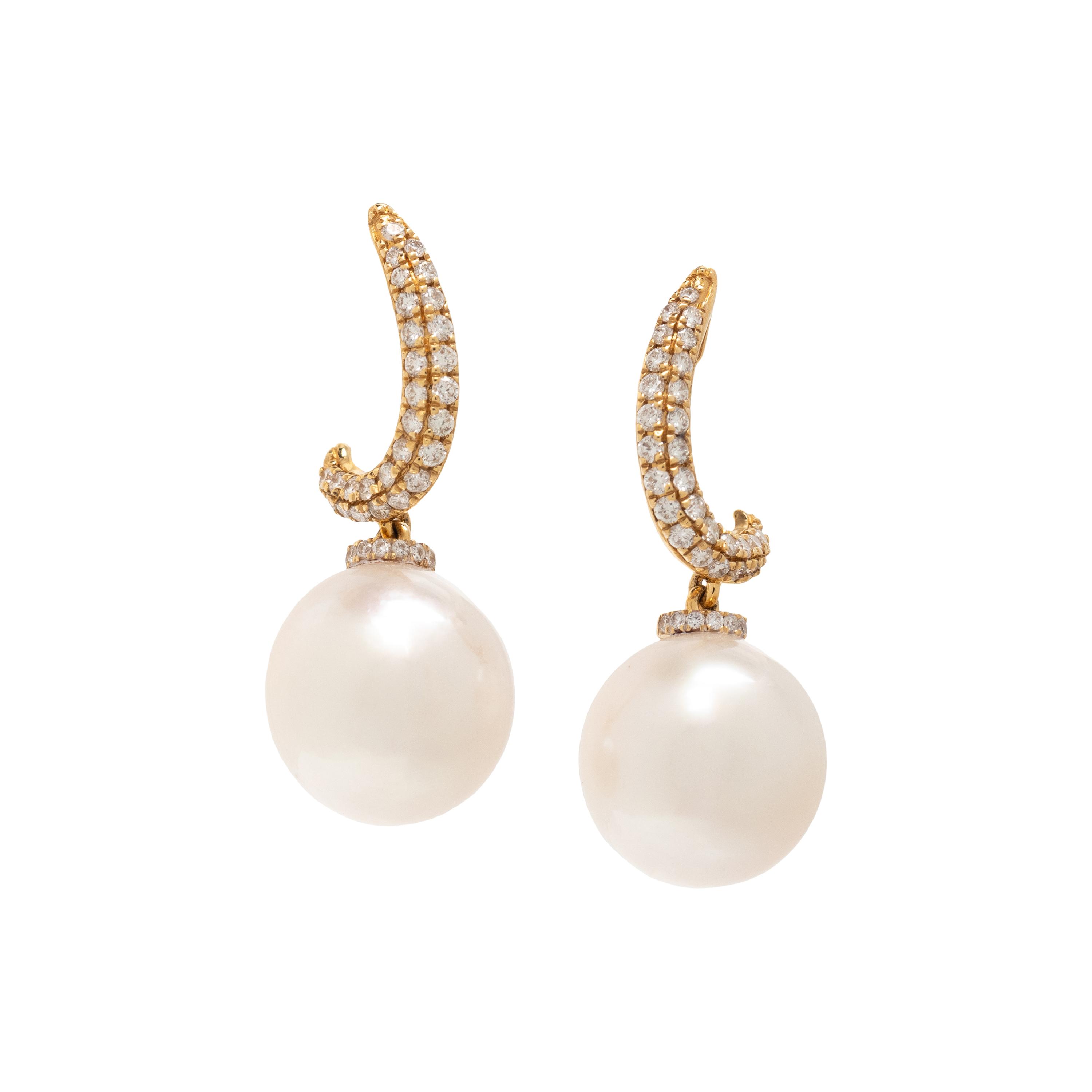 SOUTH SEA CULTURED PEARL, DIAMOND, AND YELLOW GOLD EARRINGS