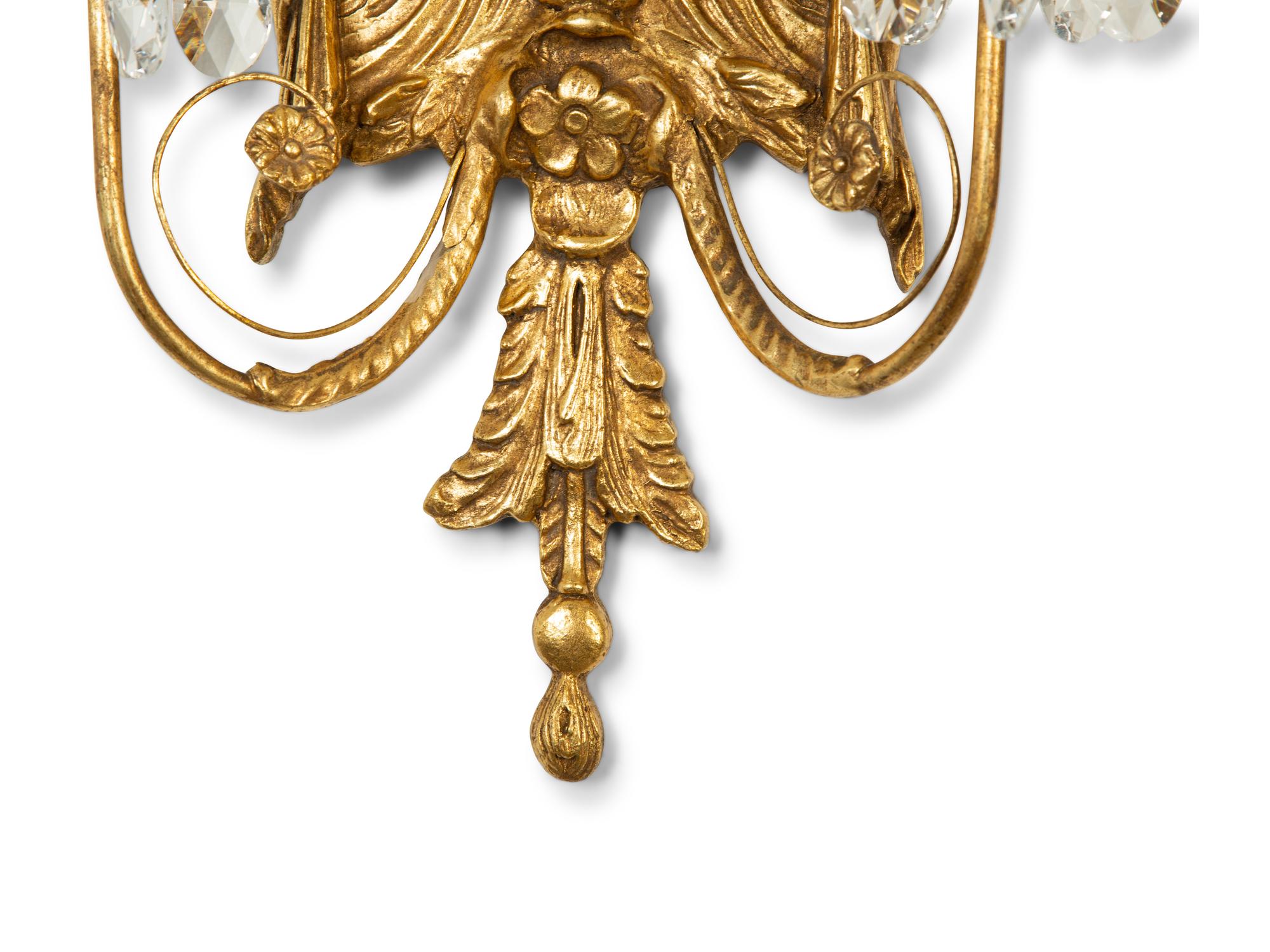 A Pair of Louis XVI Style Giltwood Two-Light Sconces — 20th Century