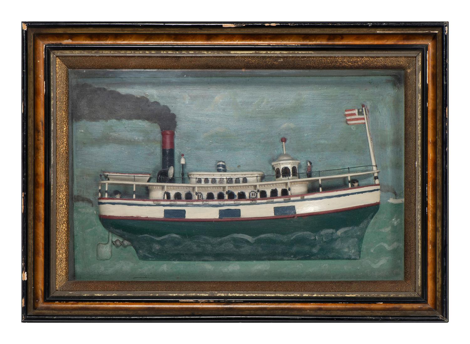 A Carved and Painted Wood Steamboat Diorama
