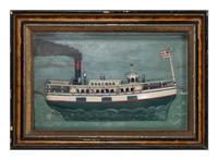 A Carved and Painted Wood Steamboat Diorama