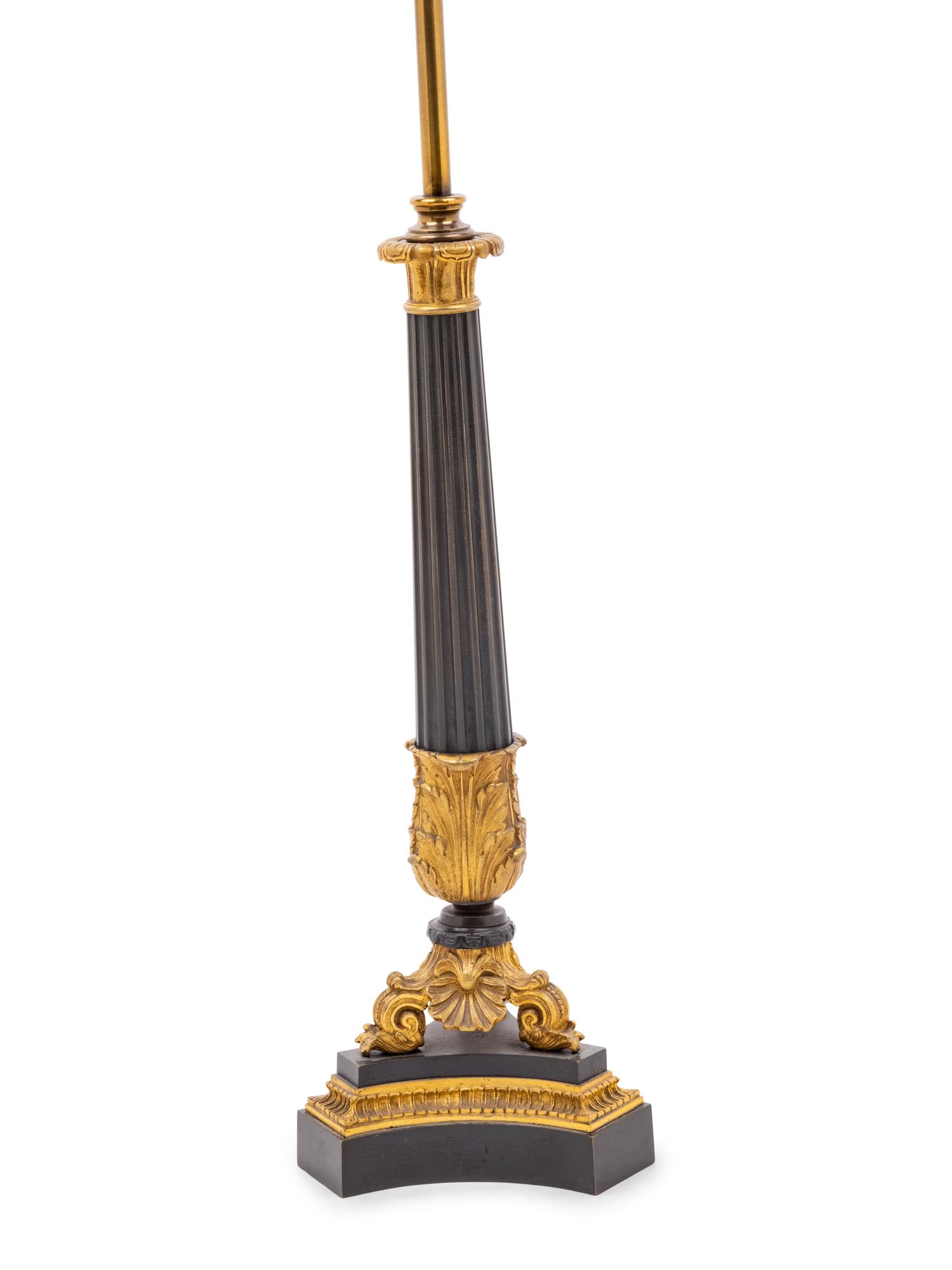 A Louis Philippe Gilt and Patinated Bronze Oil Lamp Converted to Electricity