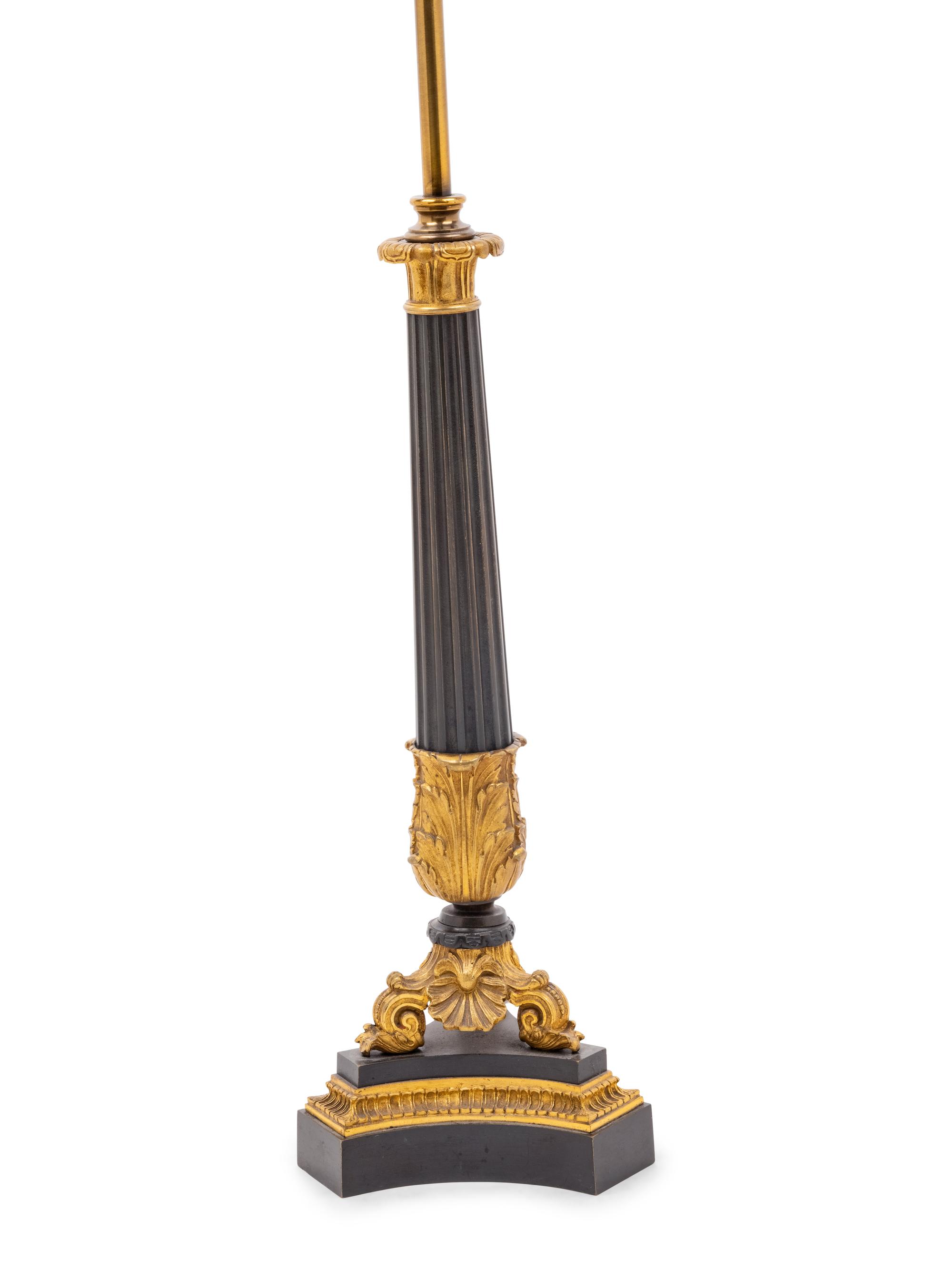 A Louis Philippe Gilt and Patinated Bronze Oil Lamp Converted to Electricity