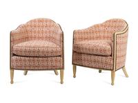 A Pair of Louis XVI Style White-Painted Upholstered Bergeres