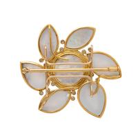 ALOPA, AMETHYST, MOTHER-OF-PEARL, DIAMOND, AND YELLOW GOLD BROOCH