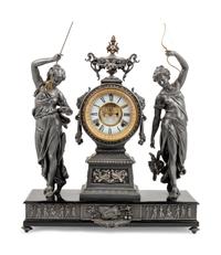 An Ansonia Fisher & Hunter Silvered Metal Mantel Clock