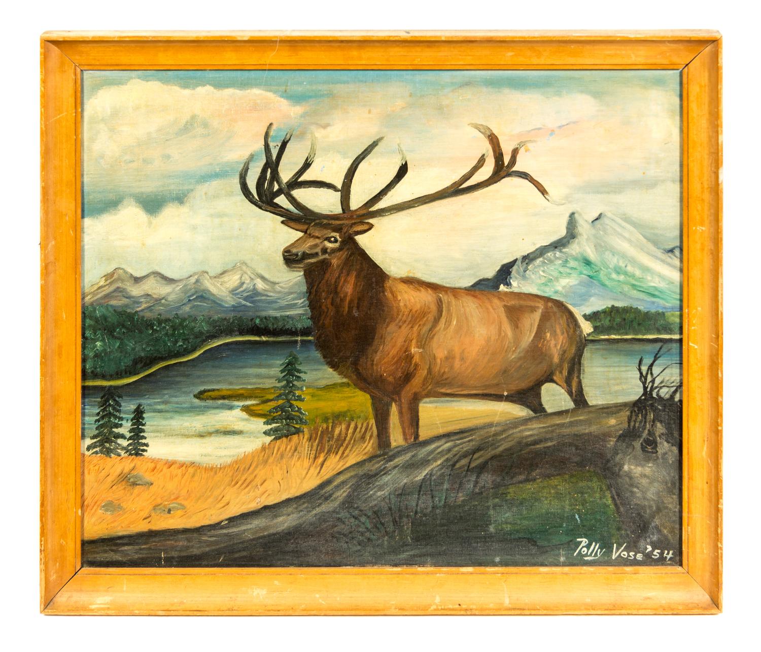 Polly Vose and Artist Unknown, (20th Century), Elk, 1954 and Moose in a Landscape