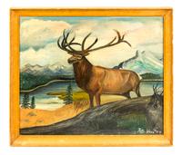 Polly Vose and Artist Unknown, (20th Century), Elk, 1954 and Moose in a Landscape
