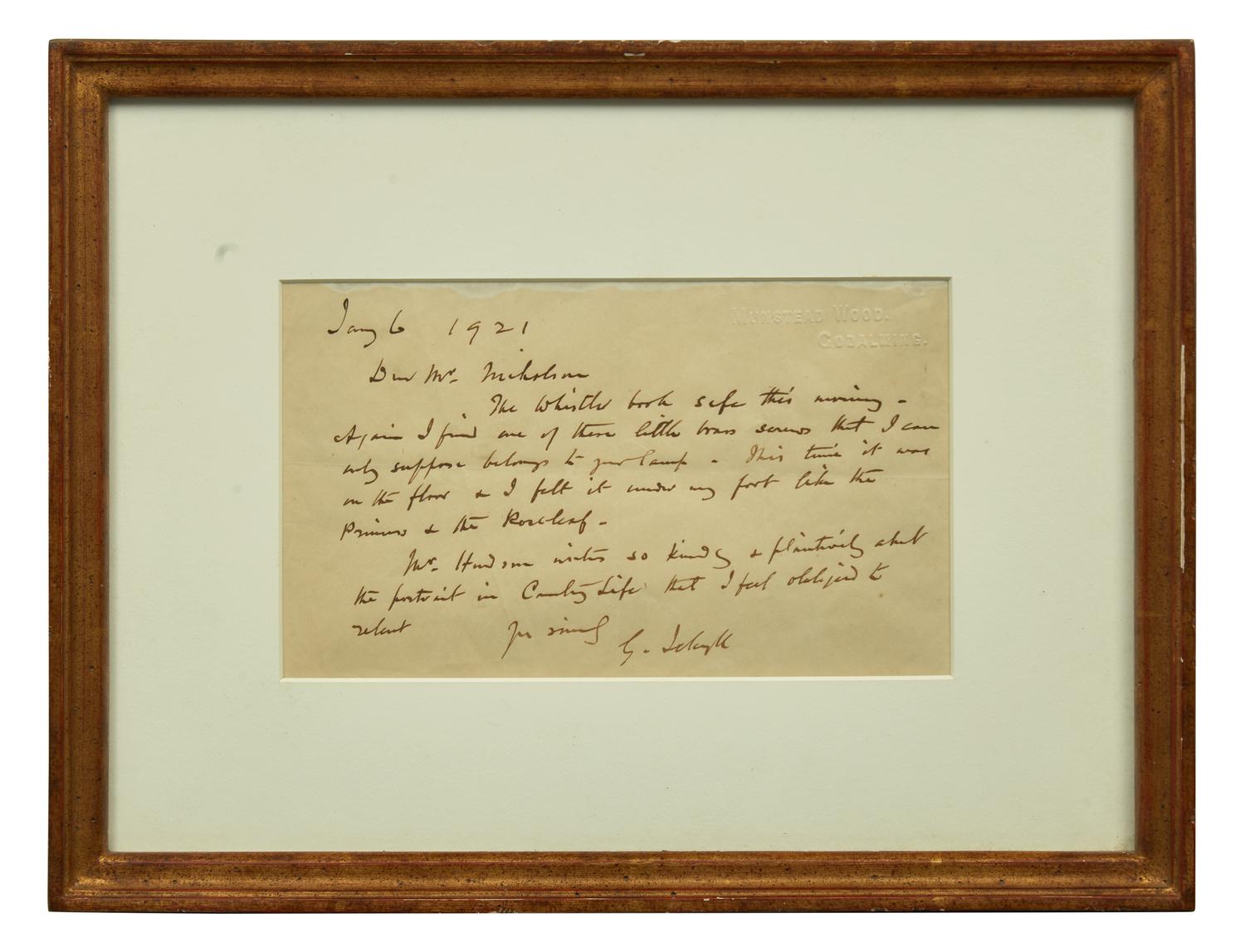 [Gardening] Jekyll, Gertrude. Group of Three Autograph Letters, signed, to artist William Nicholson