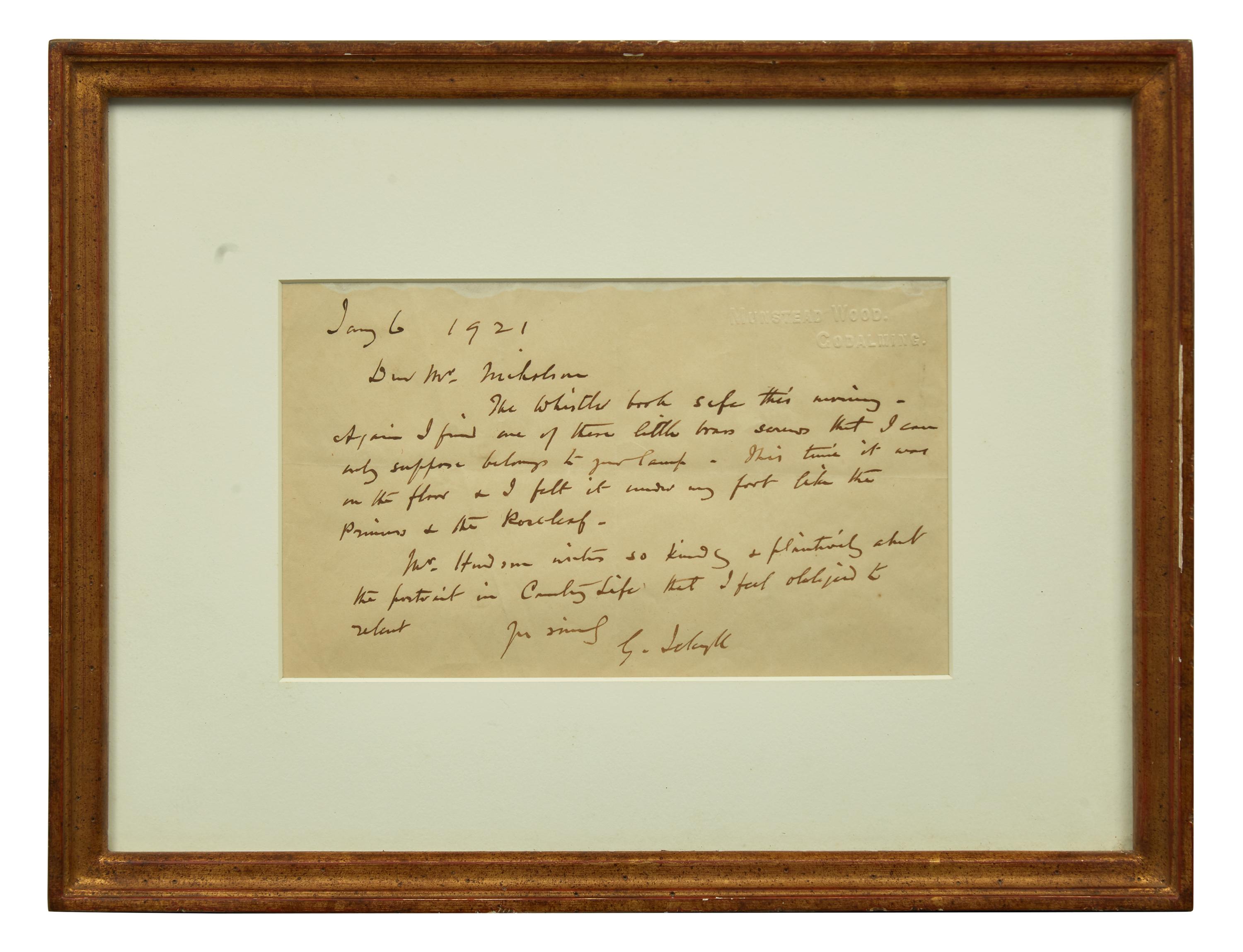 [Gardening] Jekyll, Gertrude. Group of Three Autograph Letters, signed, to artist William Nicholson