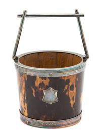 An English Silver Mounted Faux Tortoiseshell Mounted Wood Bucket Height 6 1/4 inches. — Sheffield, 1999