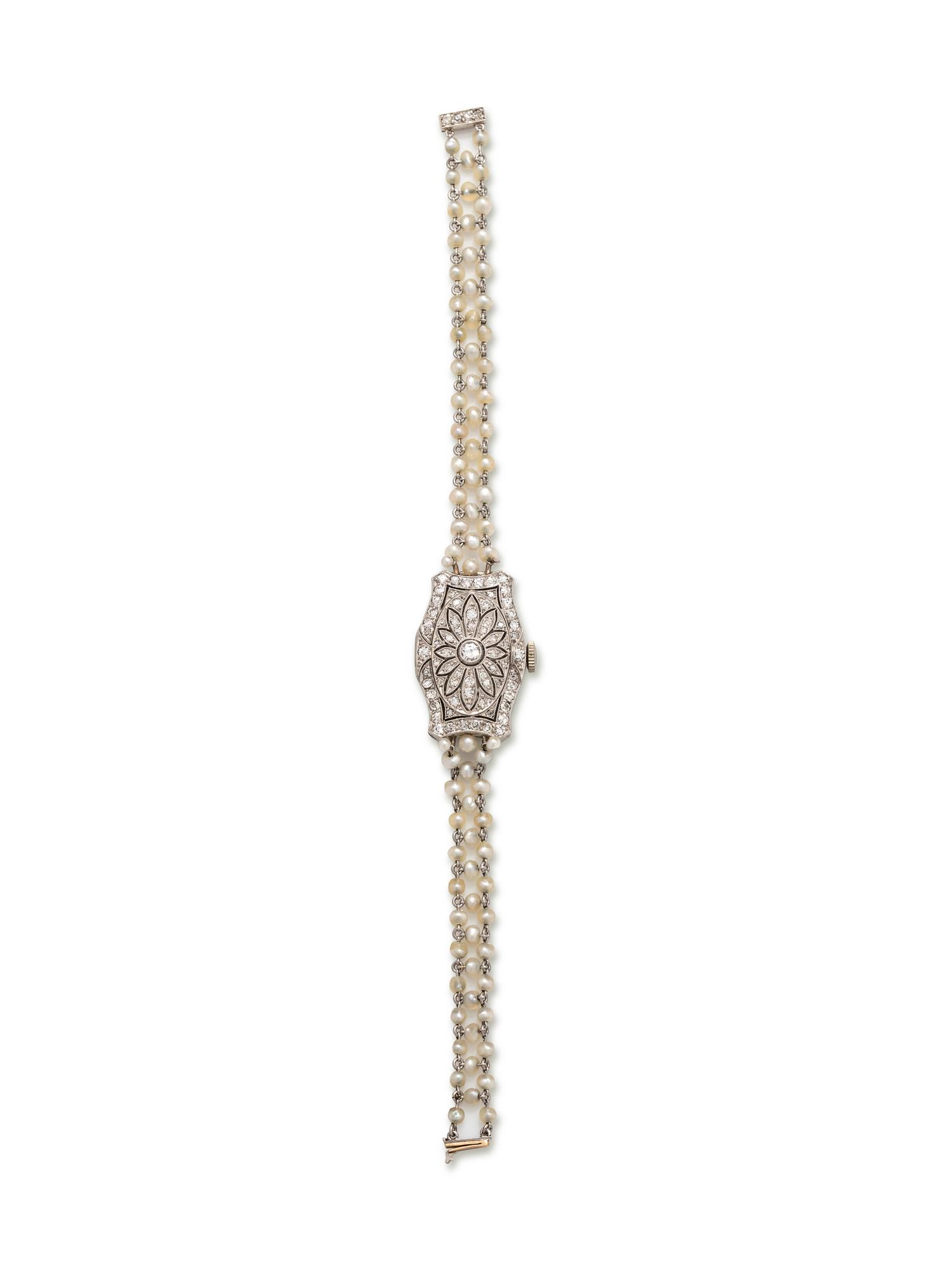 ART DECO, DIAMOND AND SEED PEARL SURPRISE WRISTWATCH