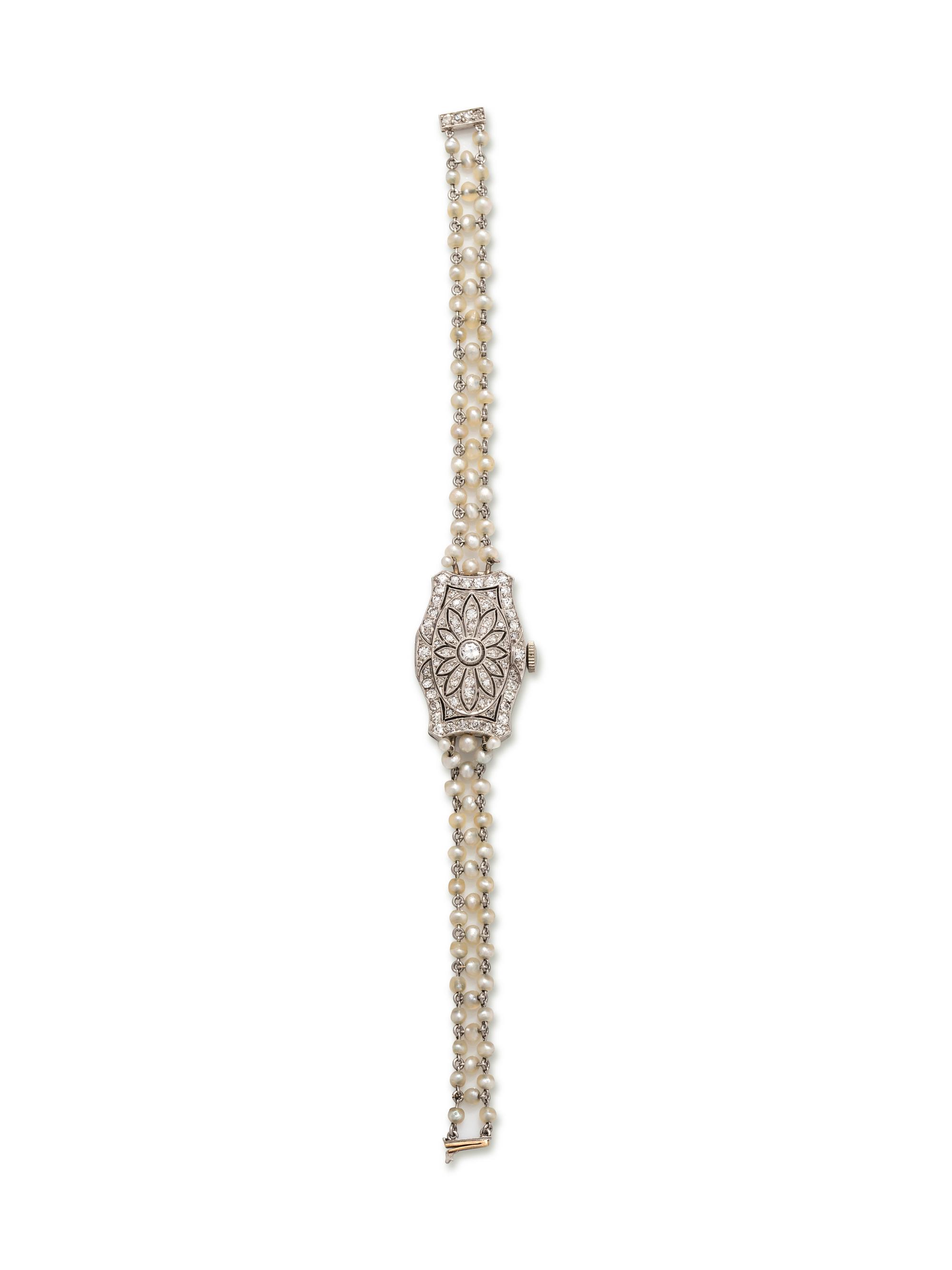 ART DECO, DIAMOND AND SEED PEARL SURPRISE WRISTWATCH