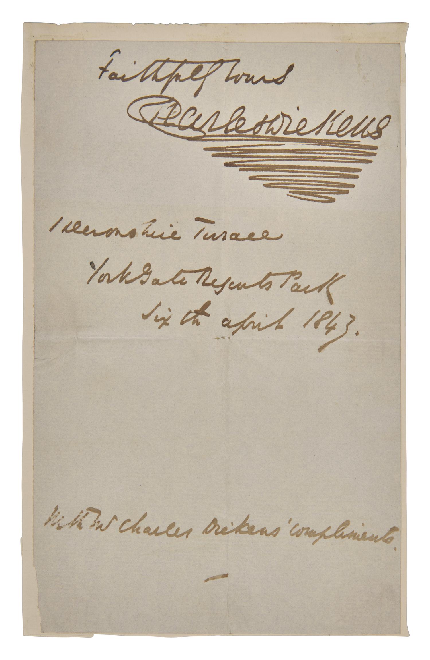 [Literature] Dickens, Charles. Autograph Note, signed