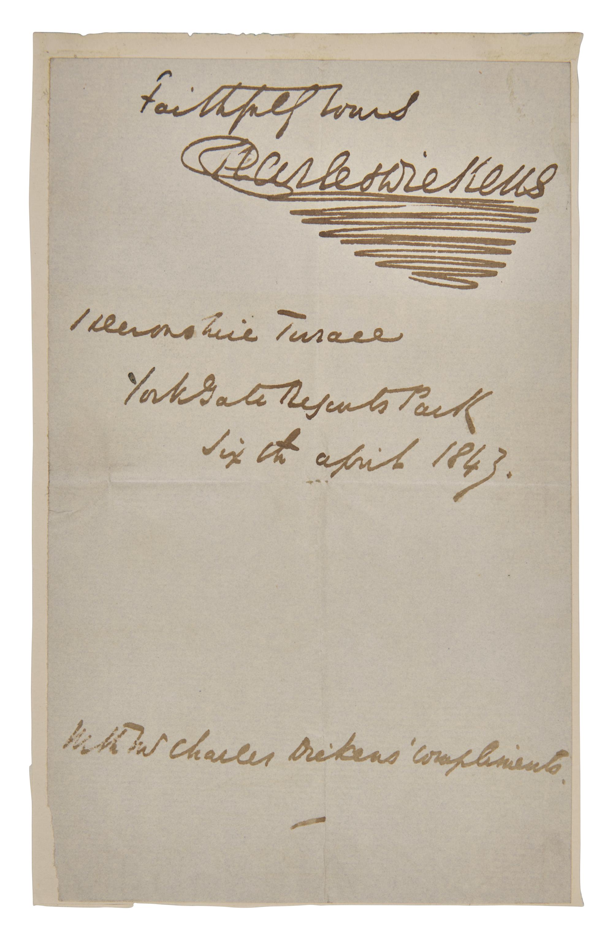[Literature] Dickens, Charles. Autograph Note, signed