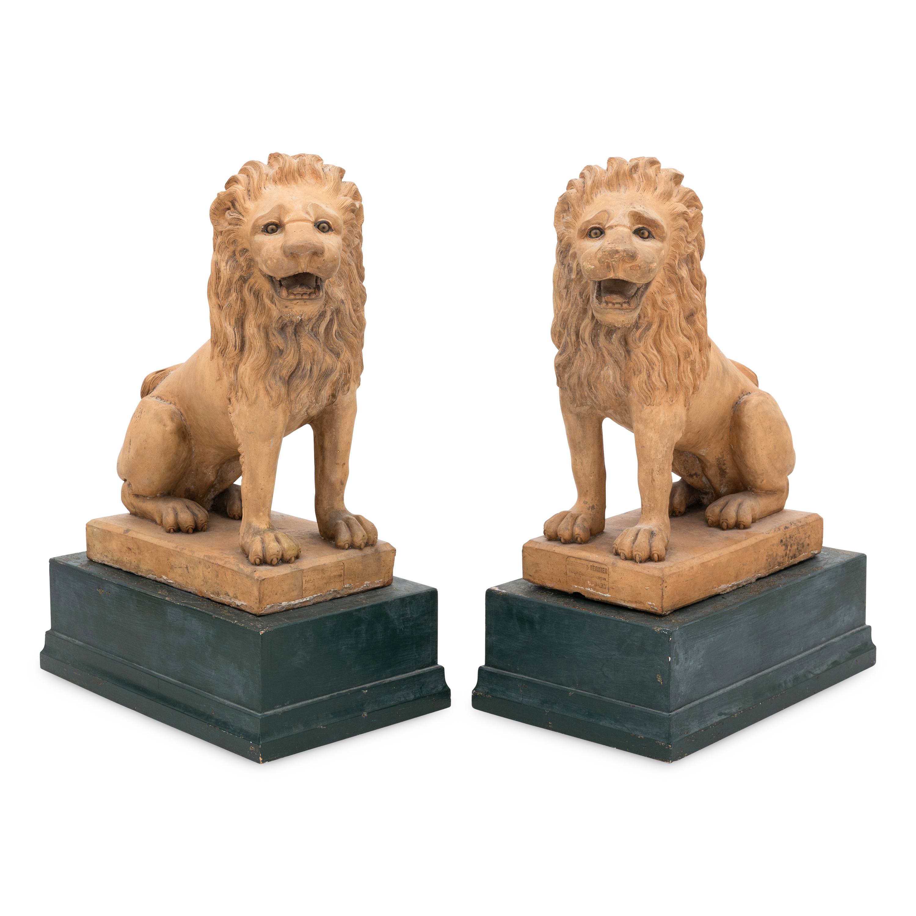 A Pair of Large French Terracotta Lions
