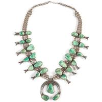 Navajo Silver and Turquoise Squash Blossom Necklace