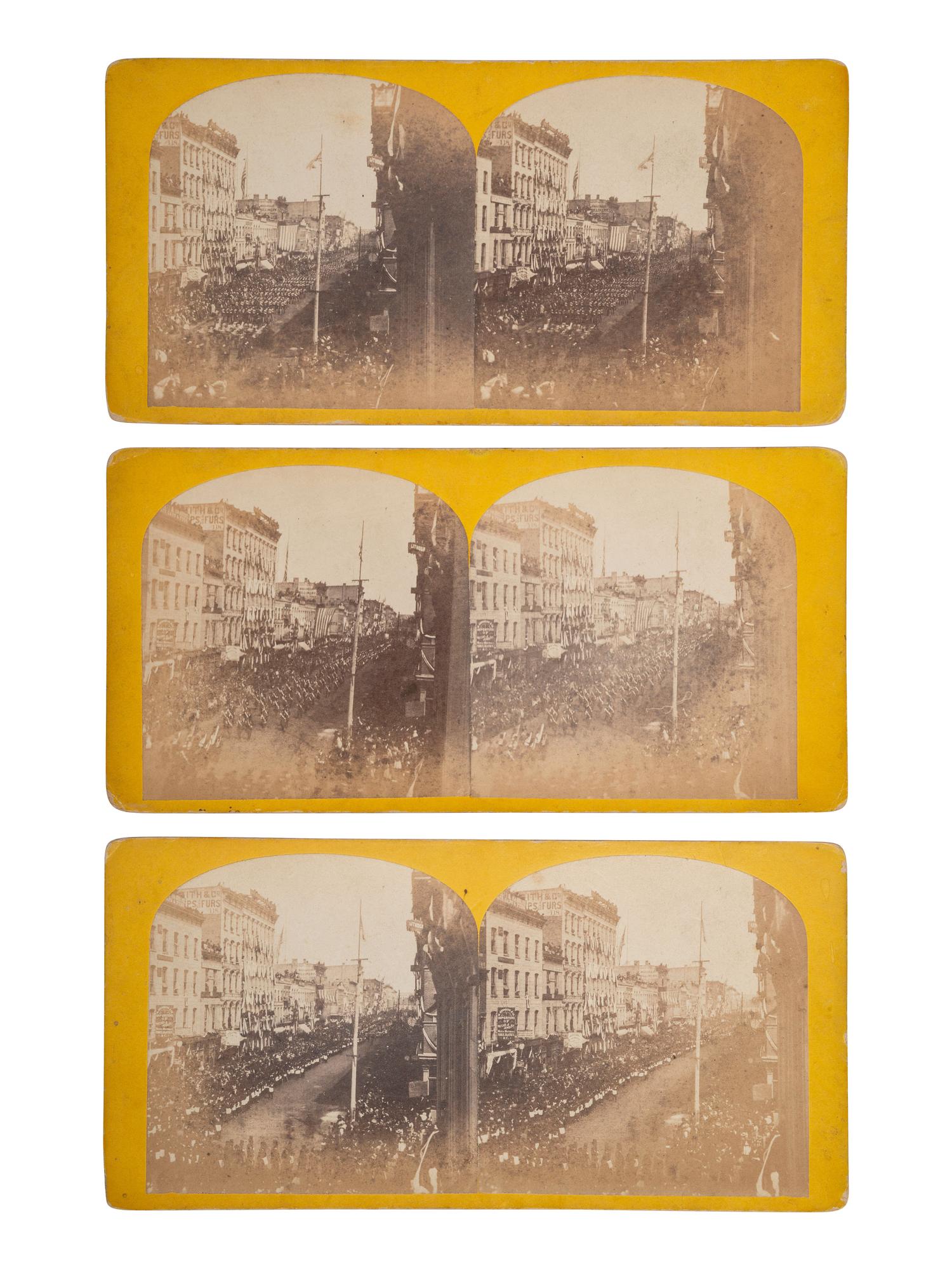 [LINCOLN, Abraham (1809-1865)]. The Lincoln funeral in CHICAGO. 7 stereoviews, incl. procession.