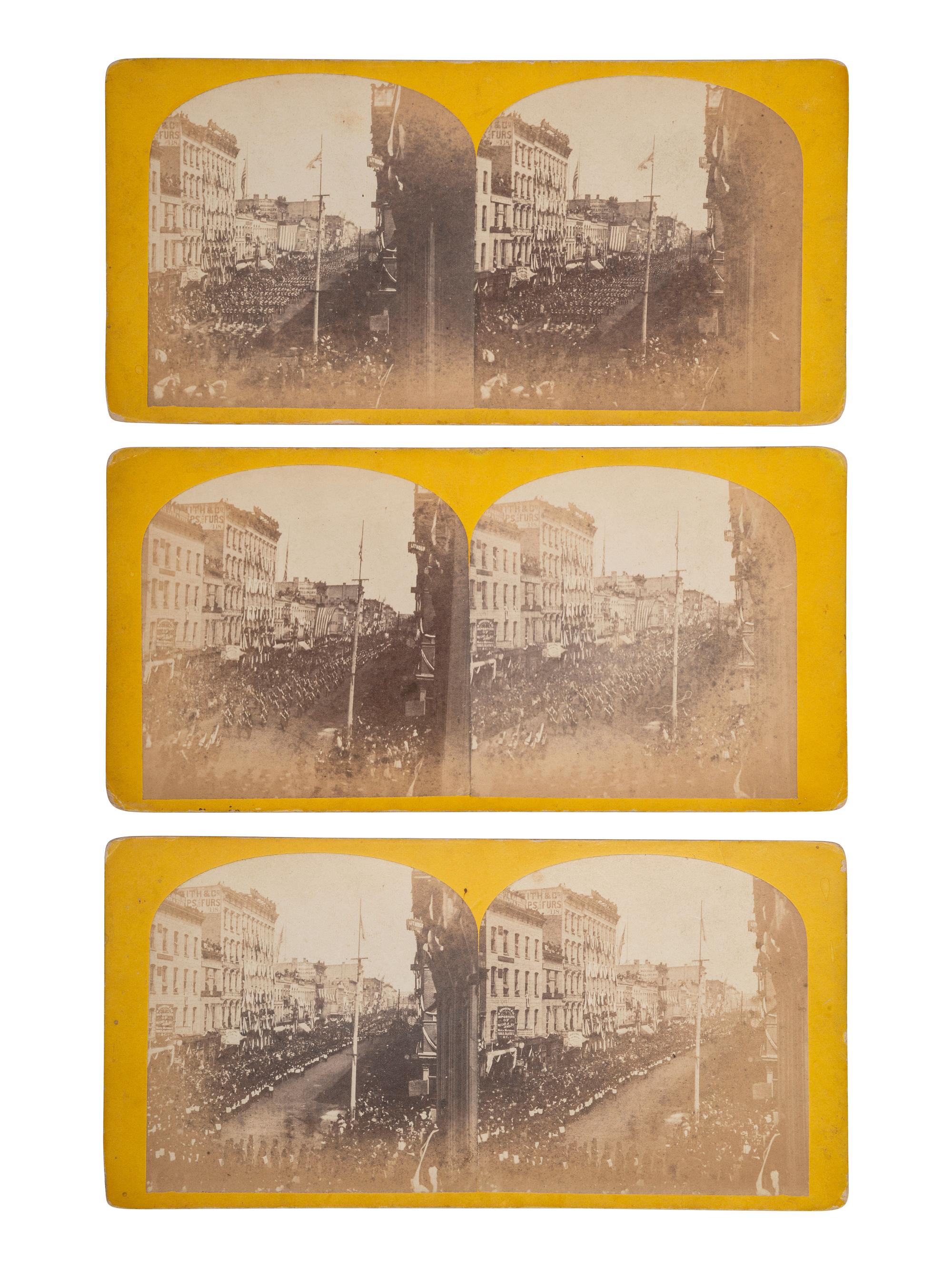 [LINCOLN, Abraham (1809-1865)]. The Lincoln funeral in CHICAGO. 7 stereoviews, incl. procession.