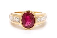 A Yellow Gold, Ruby and Diamond Ring, 7.00 dwts.