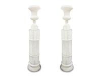 A Pair of Italian Frosted Glass Floor Lamps Modeled as Urns on Pedestals