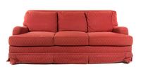 A Modern Upholstered Three-Seat Sofa Height 38 x width 83 x depth 42 inches.