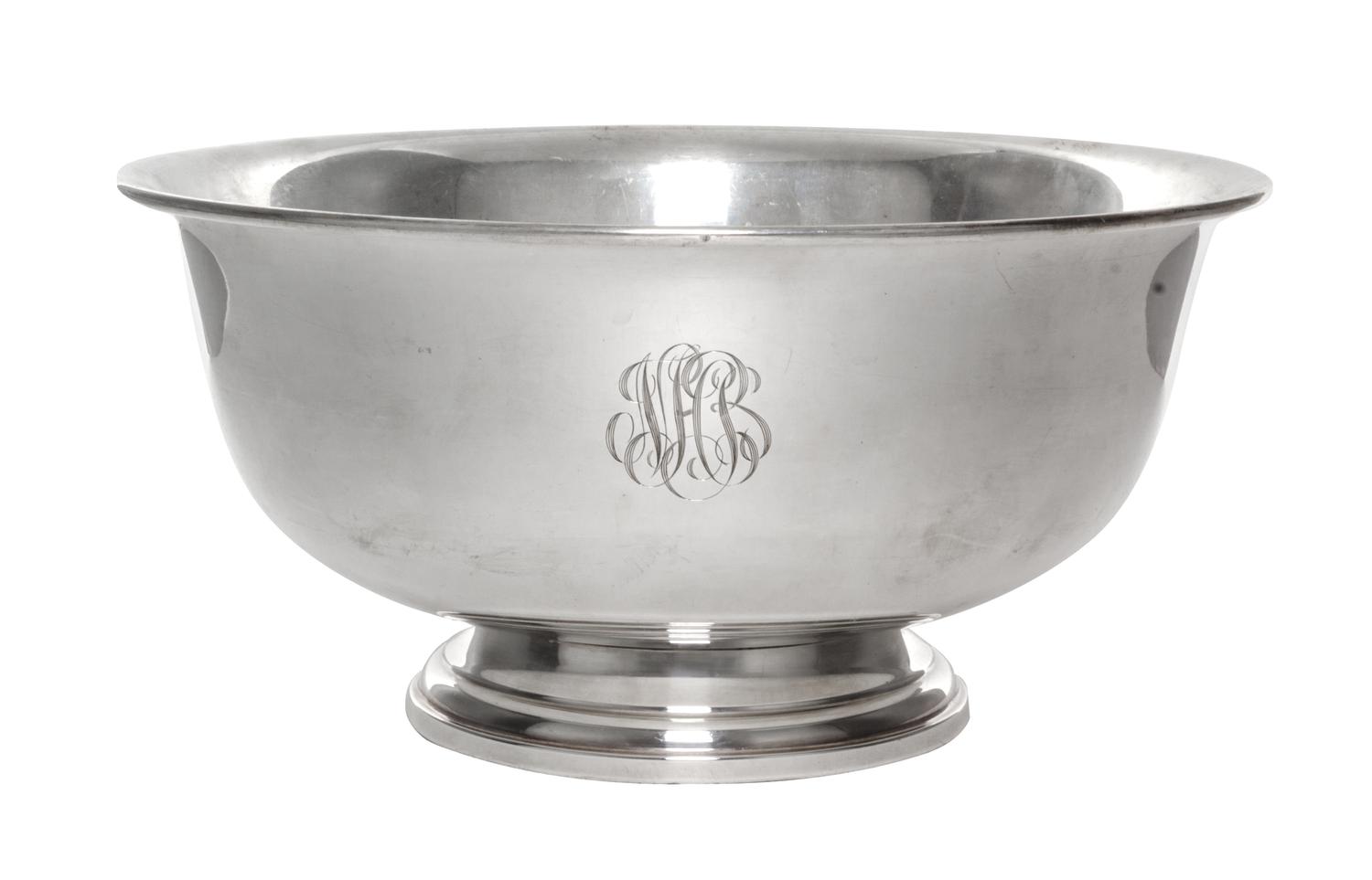 An American Silver "Revere" Bowl, Preisner Silver Co., Wallingford, CT, 20th Century, of typical form, the deep circular bowl with a fl