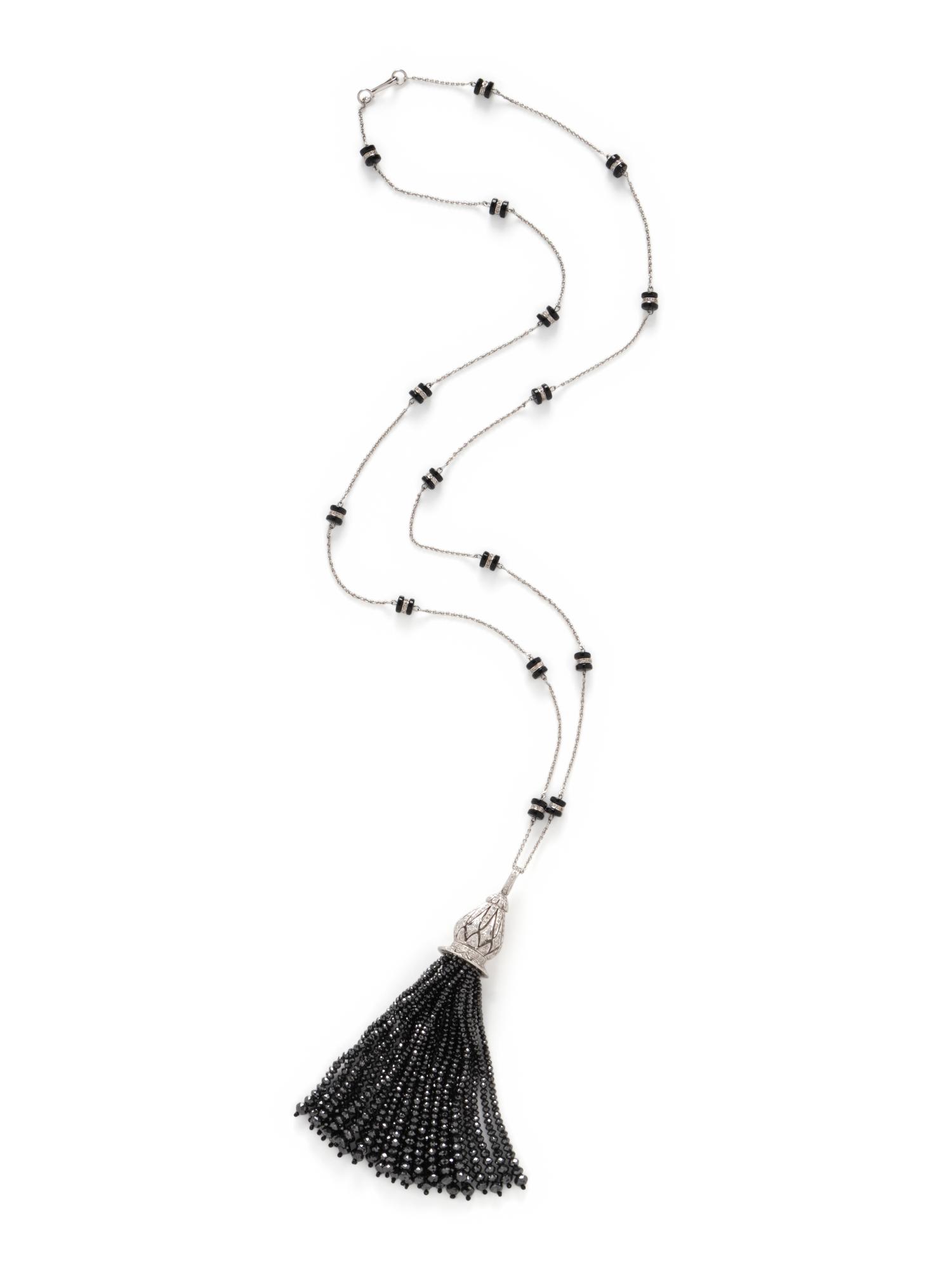 MUNNU THE GEM PALACE, DIAMOND AND BLACK DIAMOND TASSEL NECKLACE
