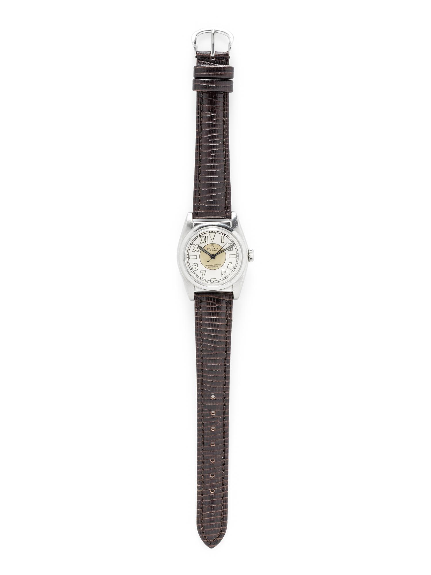 ROLEX, REF. 6050 STAINLESS STEEL 'OYSTER PERPETUAL BUBBLEBACK' WATCH
