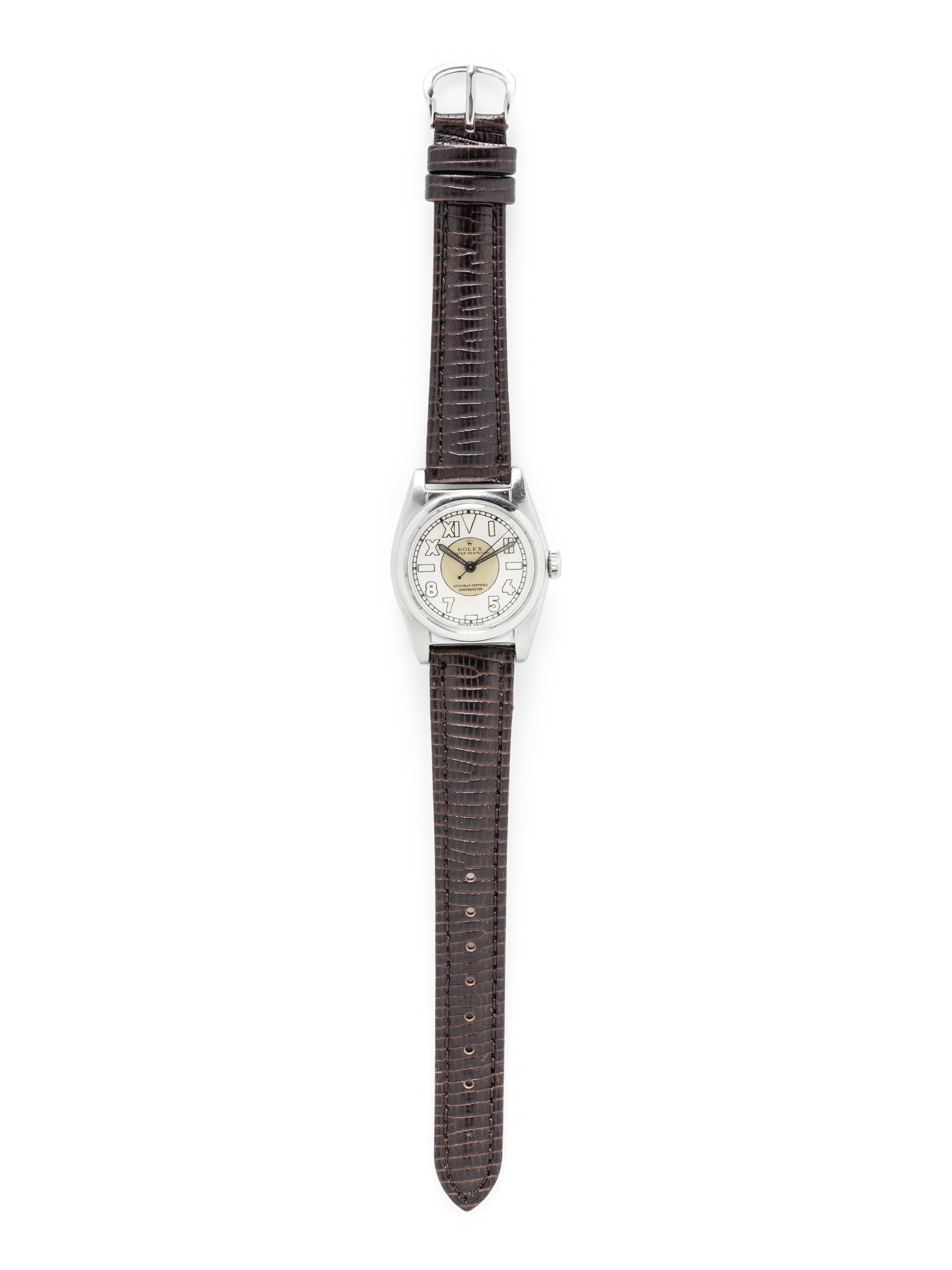 ROLEX, REF. 6050 STAINLESS STEEL 'OYSTER PERPETUAL BUBBLEBACK' WATCH