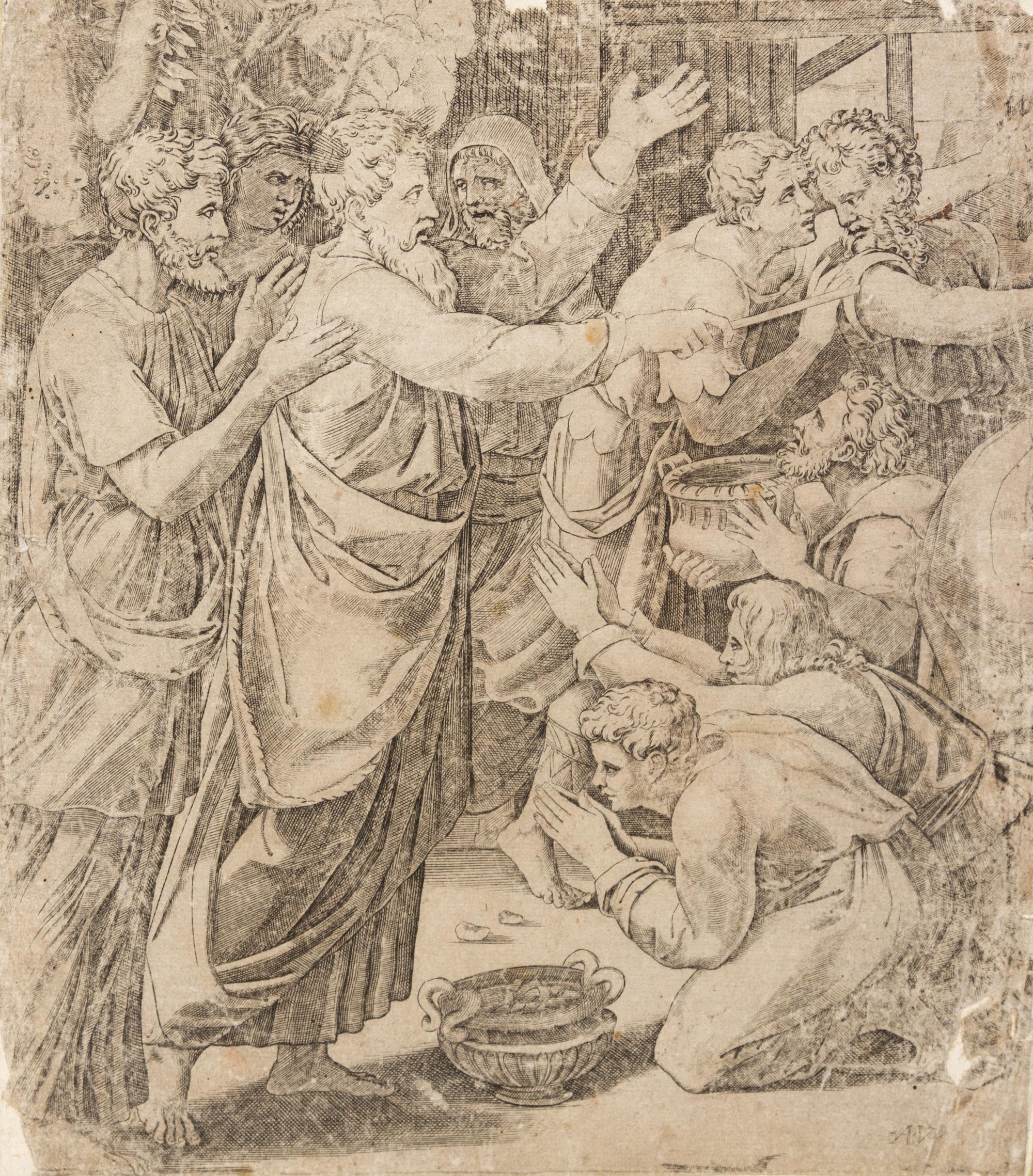 Agostino dei Musi, (Italian, c. 1490-c. 1536), Christ Cleaning the Temple and Virgin and Child with the Infant Saint John the Baptist a