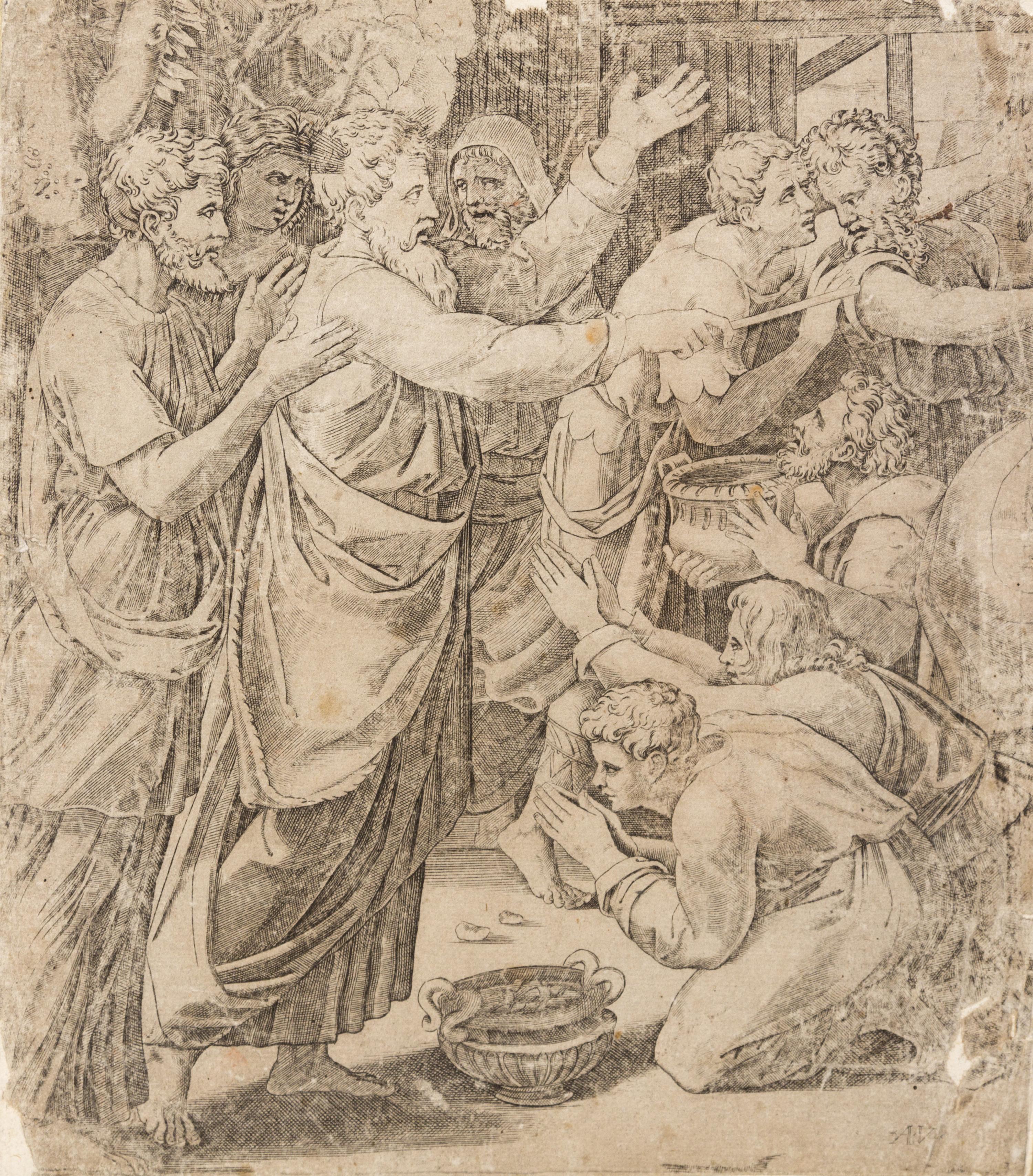 Agostino dei Musi, (Italian, c. 1490-c. 1536), Christ Cleaning the Temple and Virgin and Child with the Infant Saint John the Baptist a
