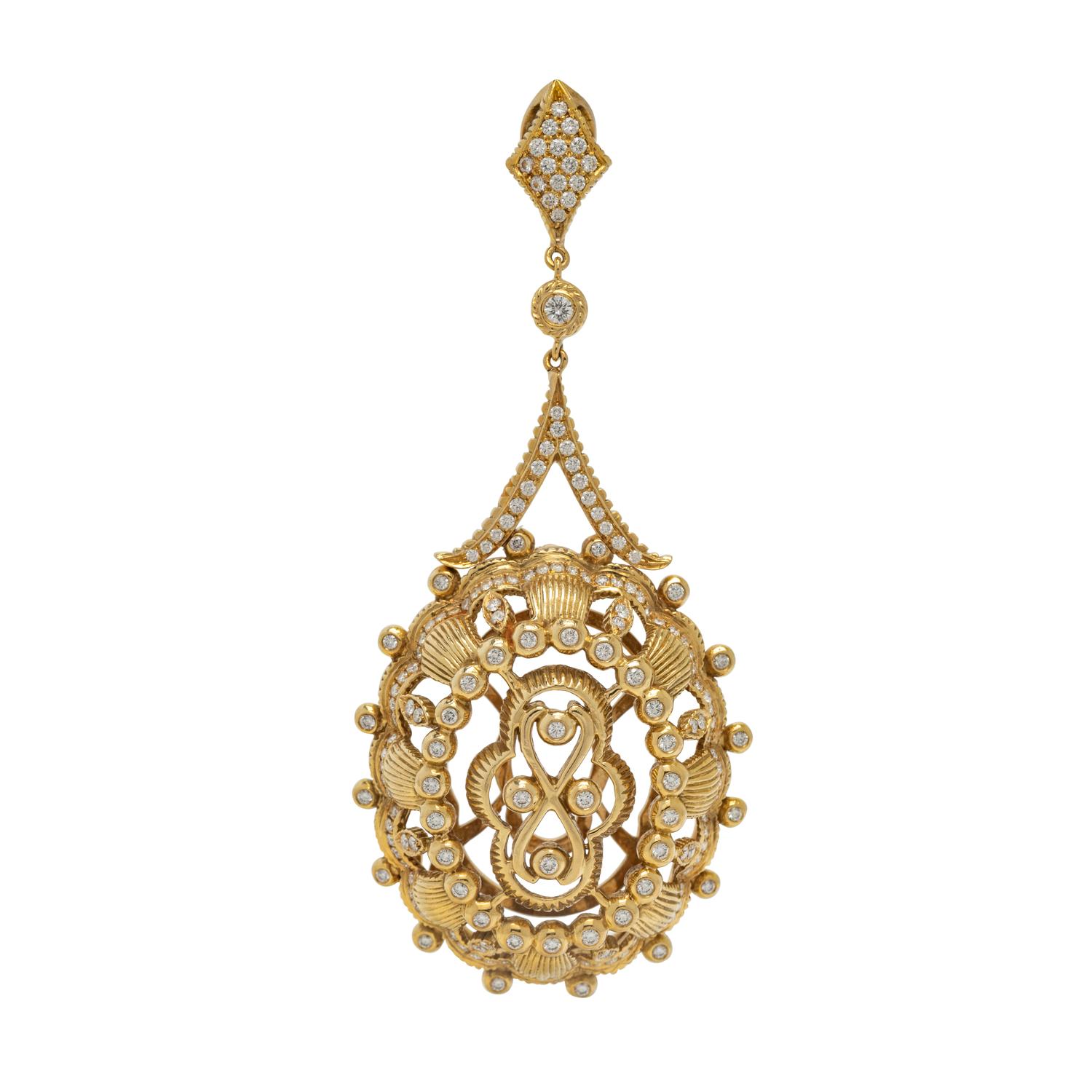 DORIS PANOS, YELLOW GOLD AND DIAMOND PENDANT